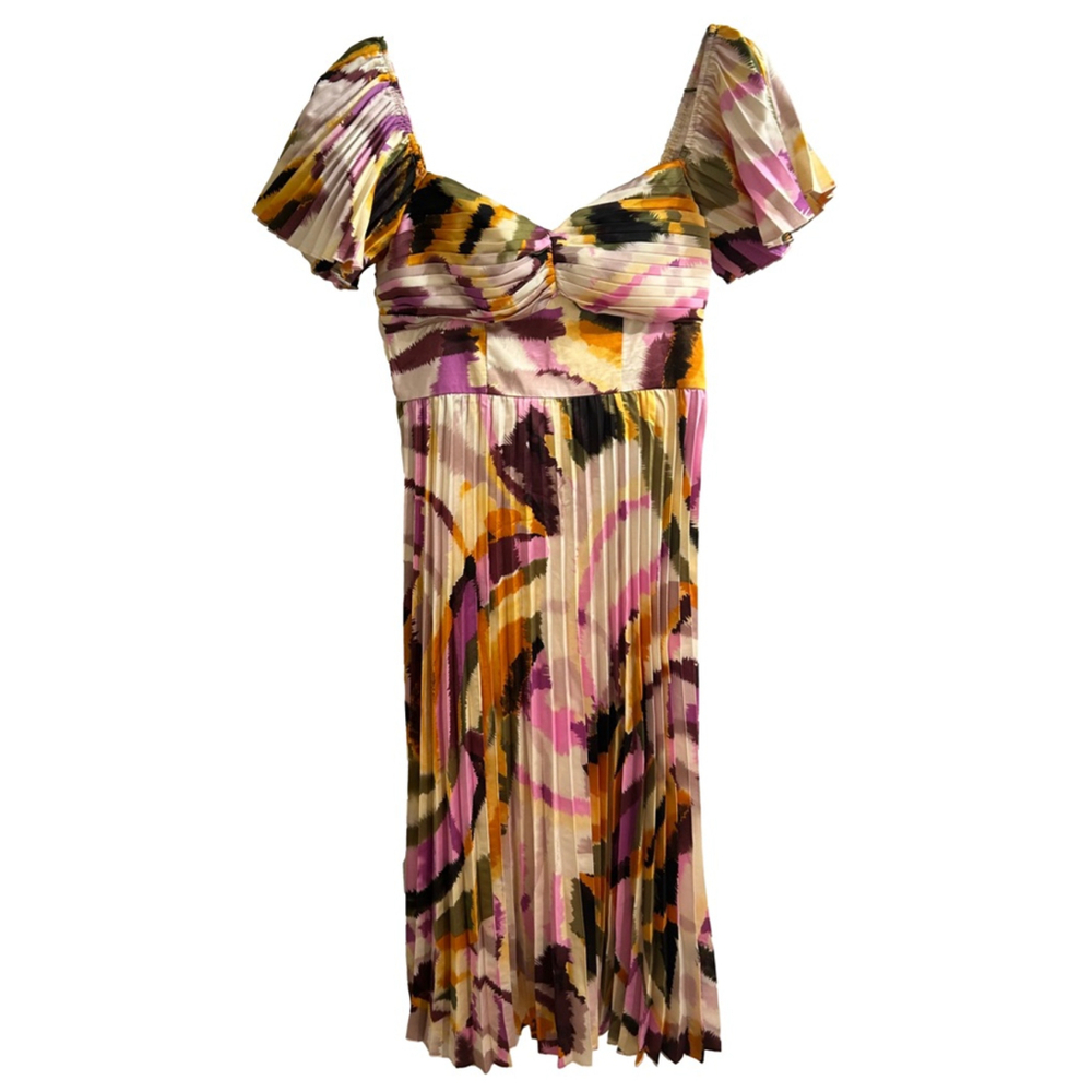Women's Lulus Multi-color Print Pleated Midi Dress Size S - Picture 2 of 4